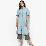 Front Open Cotton Kurta with Kalamkari Pants